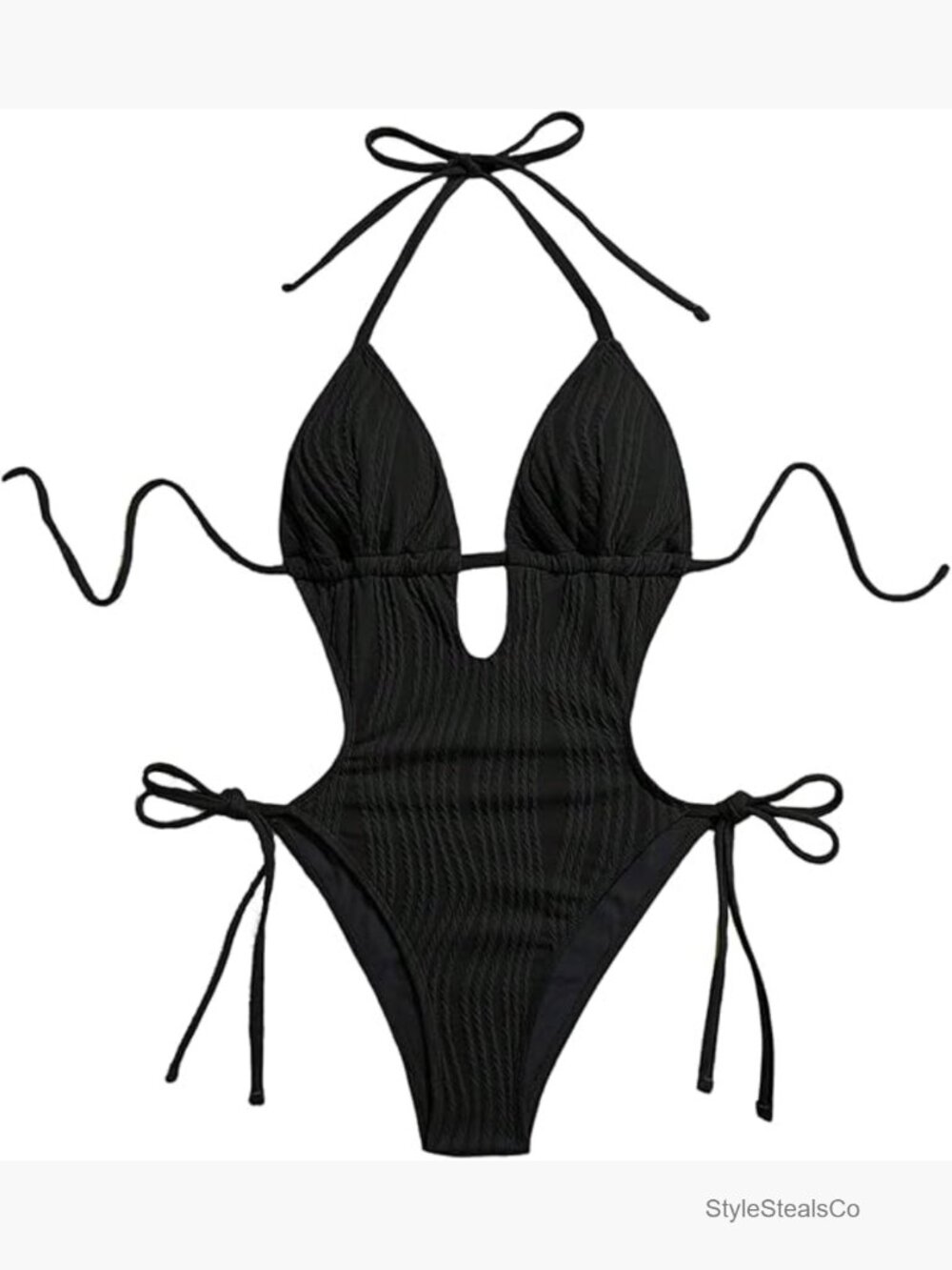 Textured Monokini Cheeky One Piece Swimsuit Cutout Open Back